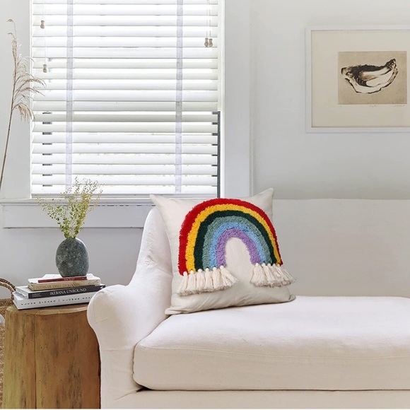 1 Pc Rainbow Throw Pillow Cover Boho Tassels - Picture 7 of 7